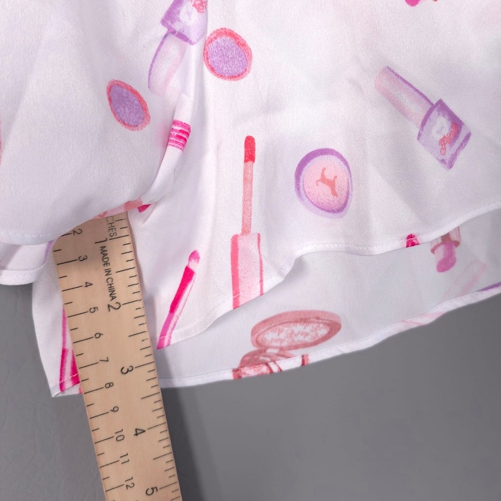 VICTORIA'S SECRET PINK New MEDIUM Pajama Set Satin Cami Shorts Makeup Print Logo - Picture 10 of 16